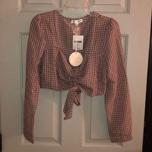 Long sleeve plaid crop